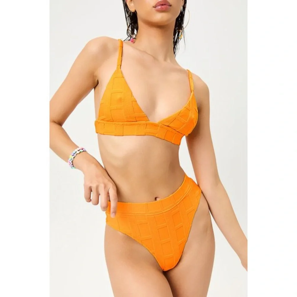 Frankie’s Bikinis x Naomi MEDIUM Orange Terry Cloth Bikini Top
